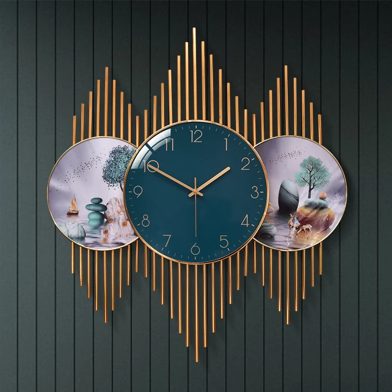 Luxury Living Room Fashionable Decoration Customized Clock Metal Gilt Iron Art Wall Digital Wall Clock