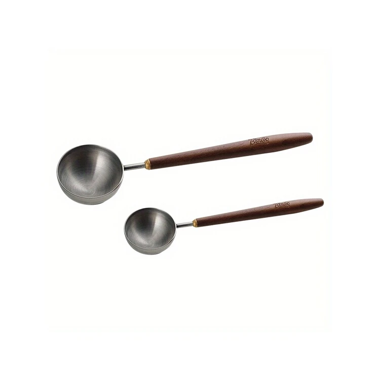 China Factory Special Walnut Wood Long Handle Coffee Spoons Stainless Steel Scoop for coffee shop