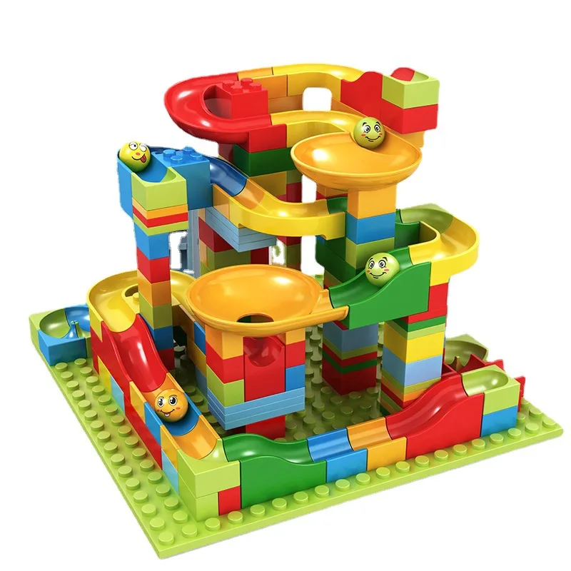 Kids Educataional Classic Big Blocks STEM Toy Bricks Set Funnel Slide Maze Balls Assembling Building Block Marble Run Race Track