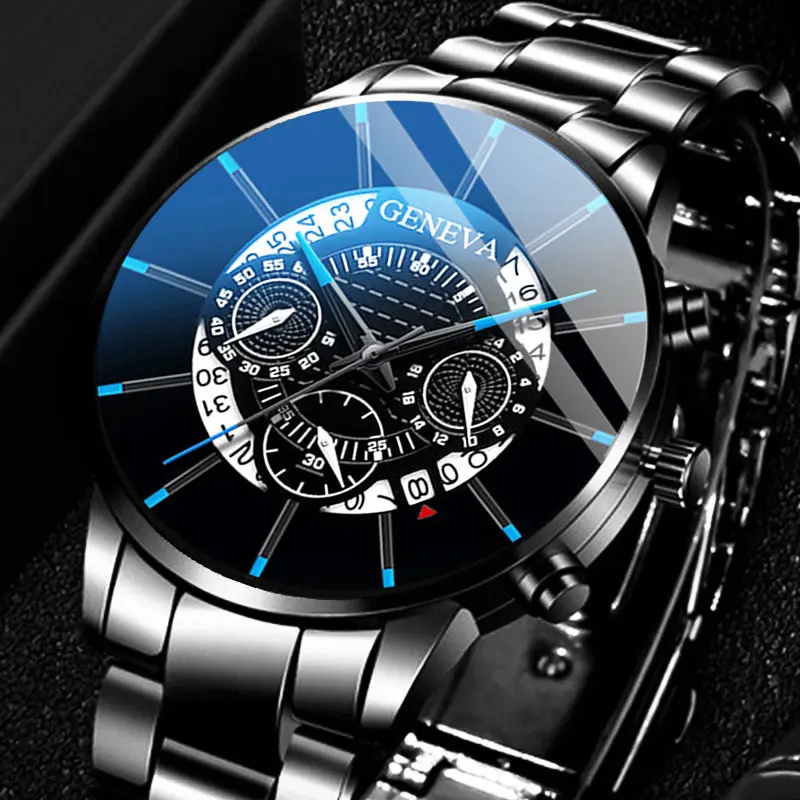 New 2023 Geneva Luxury business Fashion Watch men Stainless steel Top brand Calendar Quartz Watch for men
