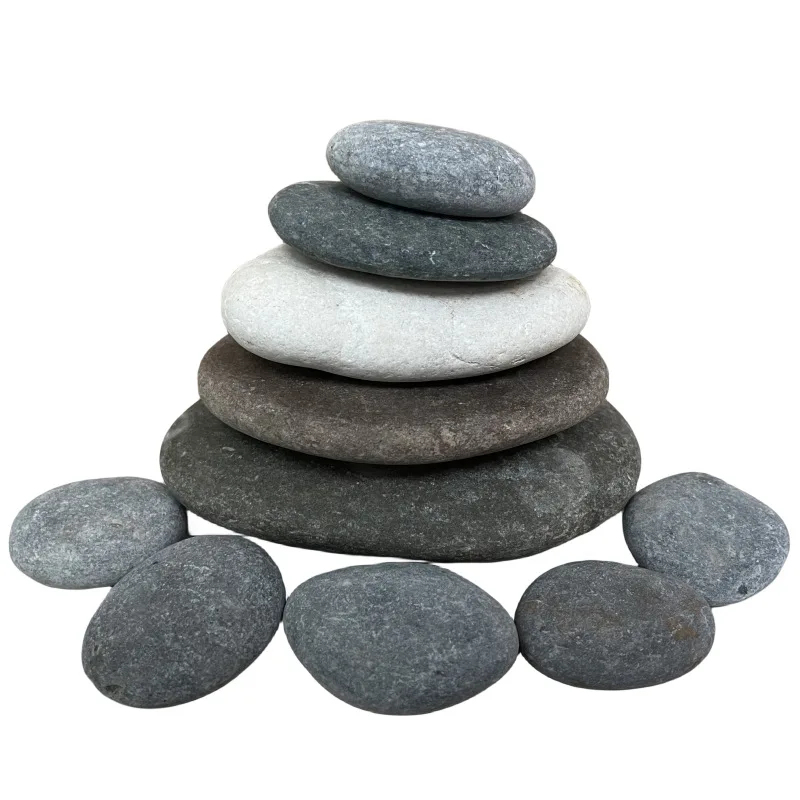 Artistic natural painting cobble river stone mixes colors with white pebble stone black pebble stone