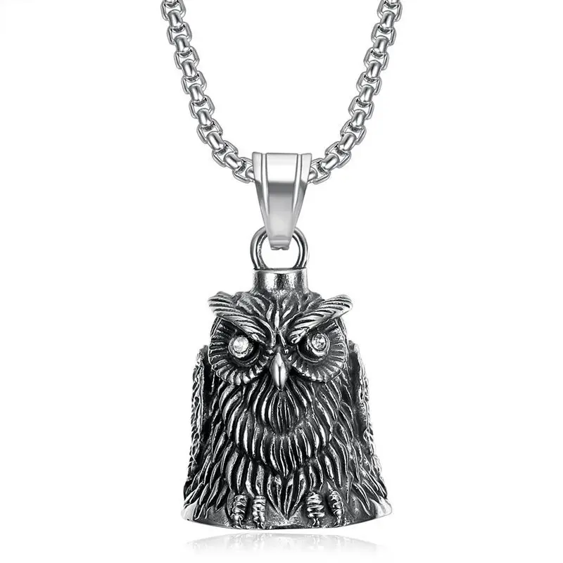 Hawk Eagle Owl Bird Knight Guardian Bell Fashion Charm Guardian Bell Motorcycle Custom Logo Owl Pendant Bell Keychain Necklace