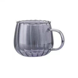 350ML Pumpkin Shape Glass Coffee Cup With Handle Striped glass cup