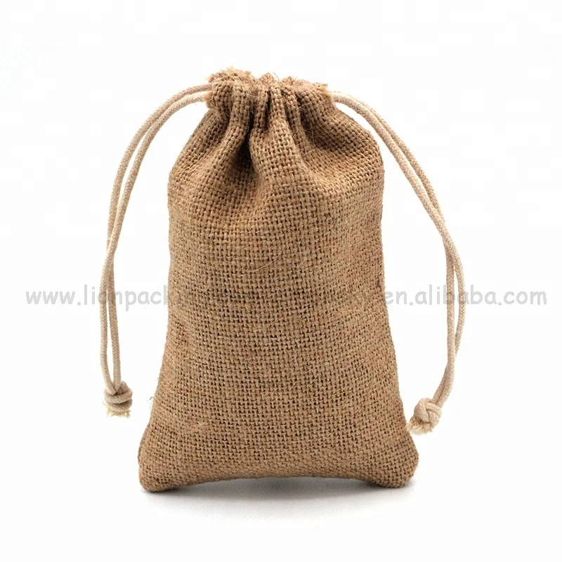 Wholesale Custom logo double drawstring small hemp walnut nut pouch screen printed coffee bean burlap packaging bag