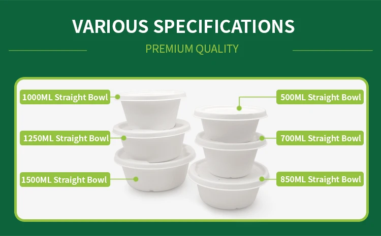 Trendy 500ml 100% Biodegradable & Compostable round sugarcane bagasse eco friendly disposable paper noodle soup bowls with lid