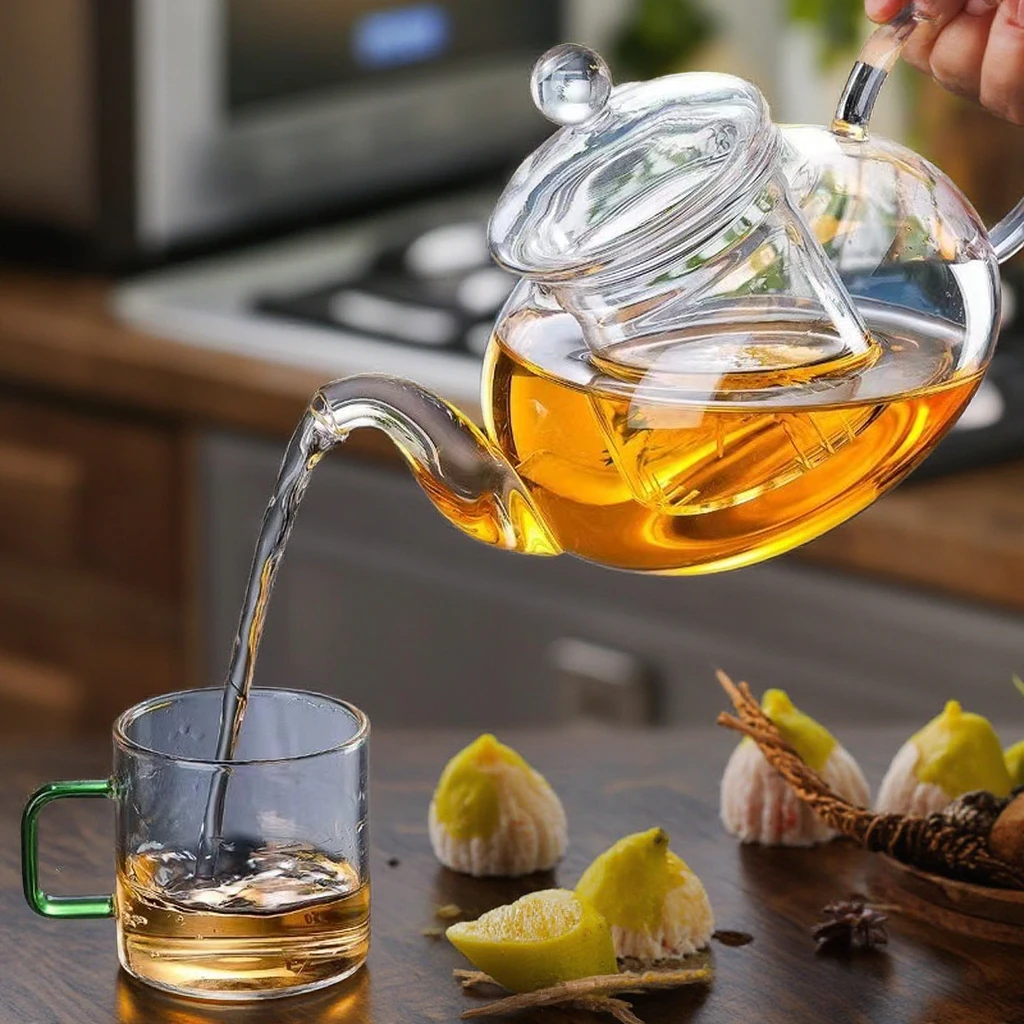 High Borosilicate Thickened High Temperature Resistant Filter Durable  Teapot Fruit Infusion Pitcher Clear Glass Teapot