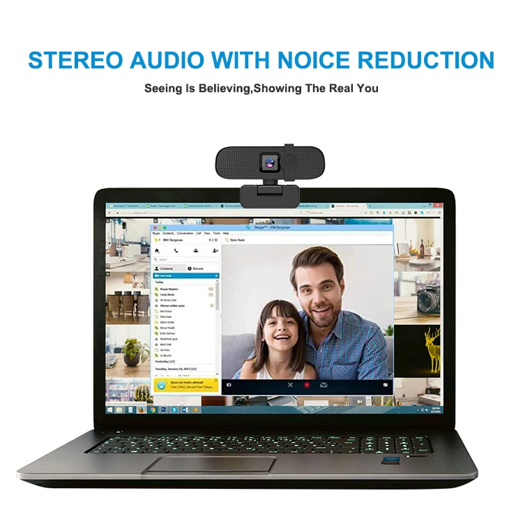 4K Auto Focus Webcam with Microphone Plug and Play Black Lens Cover for Computer