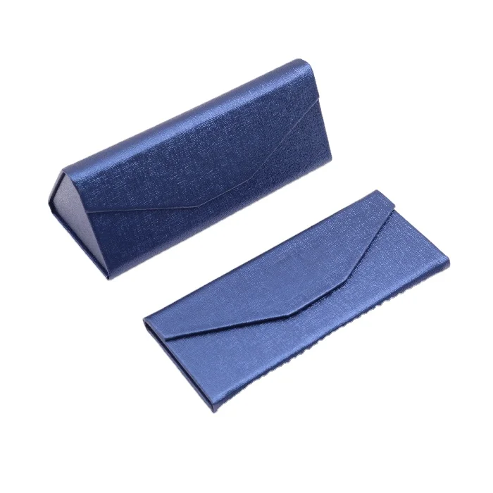 High quality blue luxury leather sunglass case custom logo foldable eye glass cases box folding