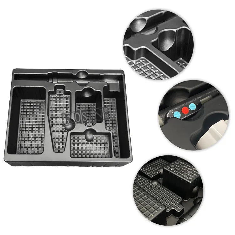 Custom Rectangle PET ESD PCB Packaging PS Black Plastic Blister Tray Vacuum Forming Antistatic ESD Plastic Blister Esd Tray