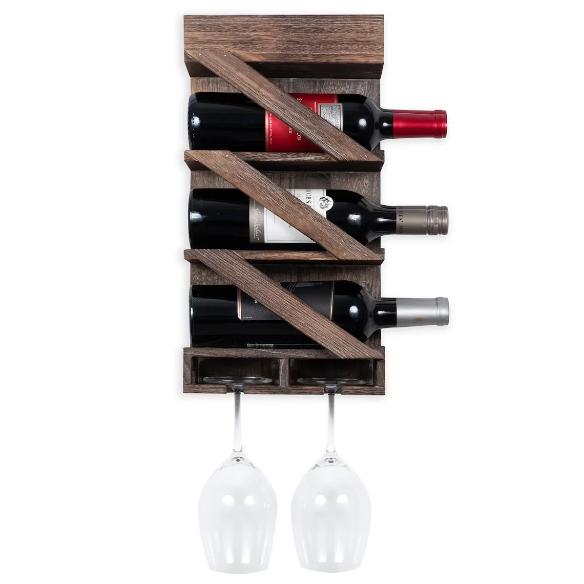 Chunlei OEM Rustic State Rioja Wall Mounted Wine Rack with Stemware Glass Holder with Cork Storage