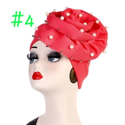 Indonesia Fashion Muslim Women Solid Color Space Cotton Big Flower Pearl Baotou Cap