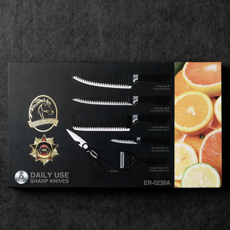 6Pcs Multifunctional Stainless Steel Kitchen Knife Set White Black PP Handle Cleaver Chef  Knives With Ceramic Peeler