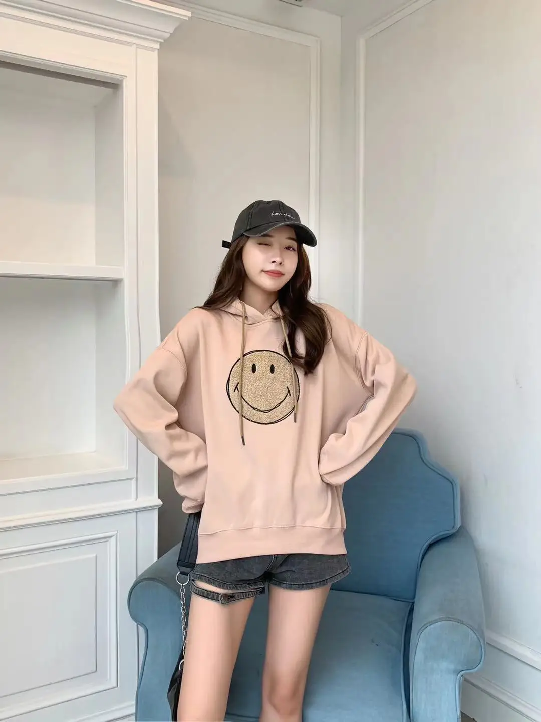 Oversize 50% Cotton 50% Polyester Hoodies Cotton Polar Fleece Women Pink Sweater Pullover Embroidery Unisex Sweatshirt