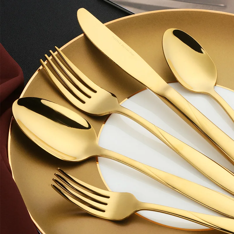 Christmas hot sell tableware gold stainless steel 304 18/10 18/8 flatware 5-piece cutlery set