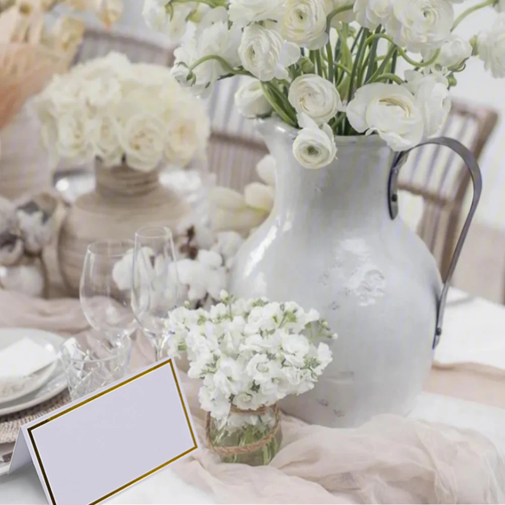 3.5x4 inch E-Commerce Small Tent Cards with Gold Foil Border Wedding Table Place Name Card