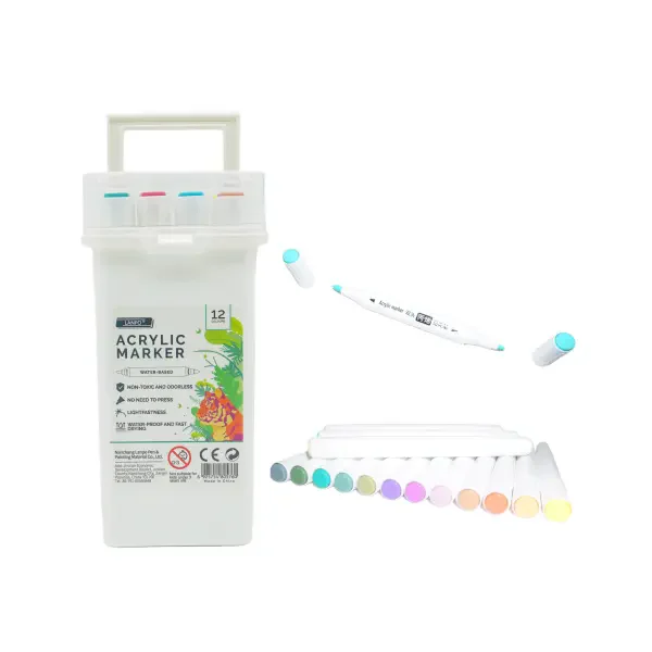 LANPO 12-Color Acrylic Marker Kit Water-Based Art Acrylic Paint Marker Set