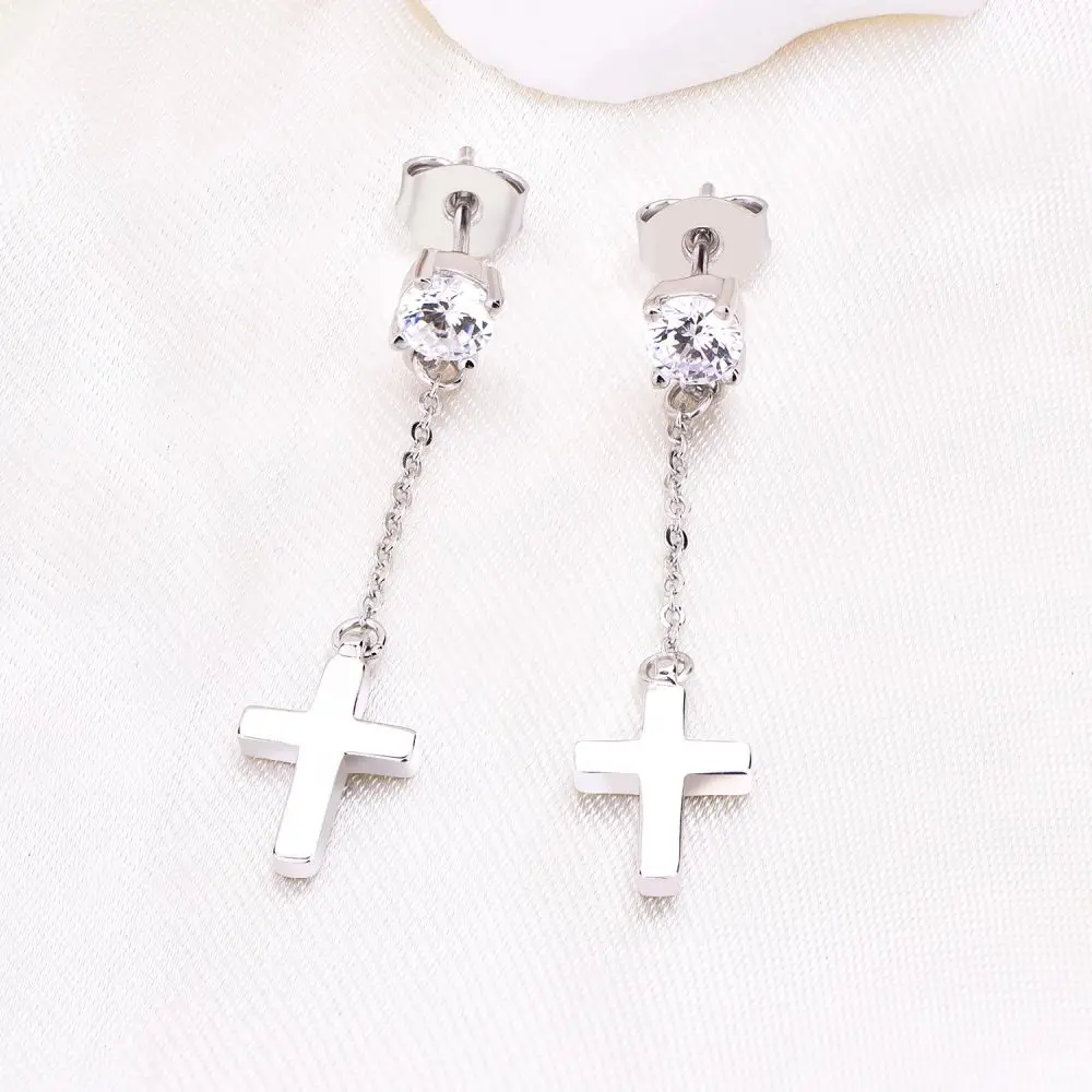 Cross Dangle Drop Earrings 925 Sterling Silver Chain Dropping For Women Men Punk Ball Stud Chain Tassel Earring Jewelry