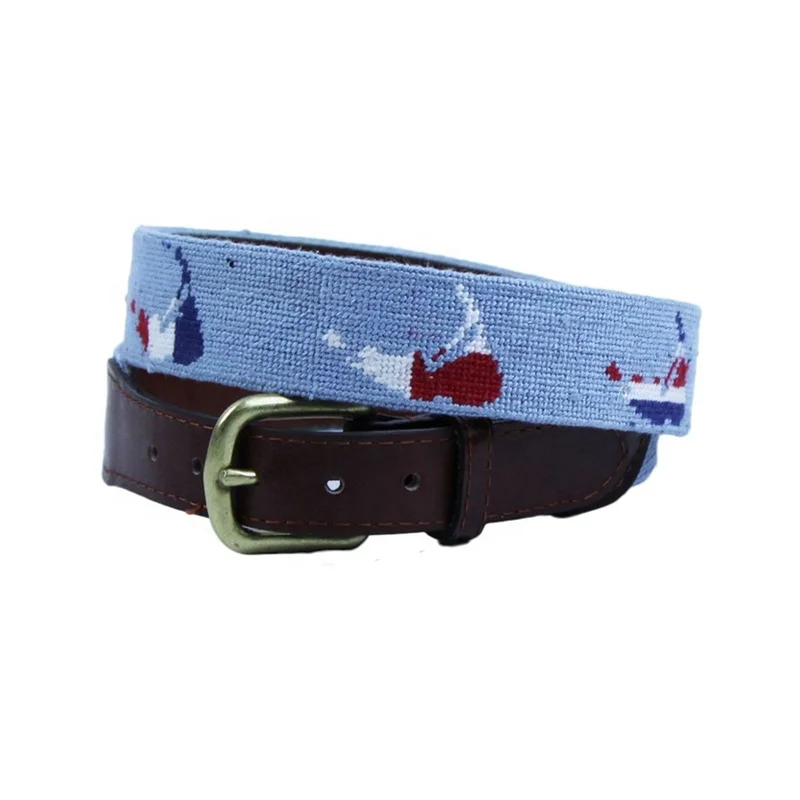 Custom Nantucket Nautical Men Luxury Needlepoint Belt in Antique Blue