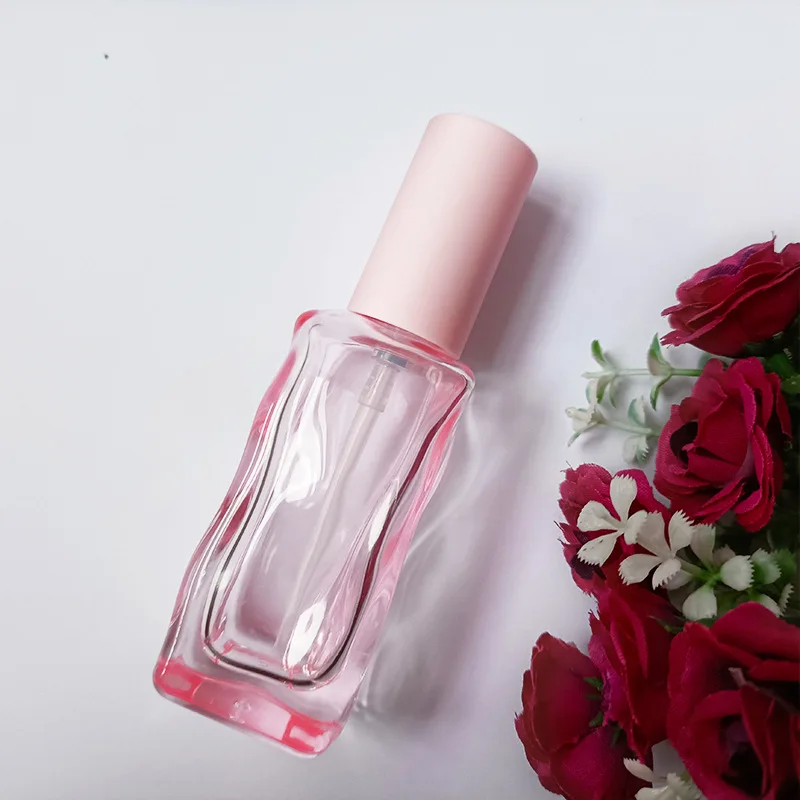 Pink Serum Glass Bottles 35ml Square Foundation Bottles Color Box Cosmetic Lotion Bottles