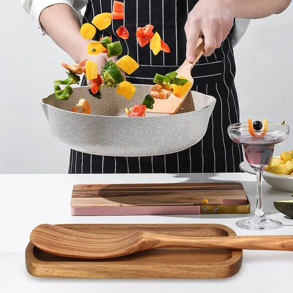 New Design Resin & Acacia Wood with Bark Border Whole sell High Quality Spoon Rest Holder with Tea Spoon