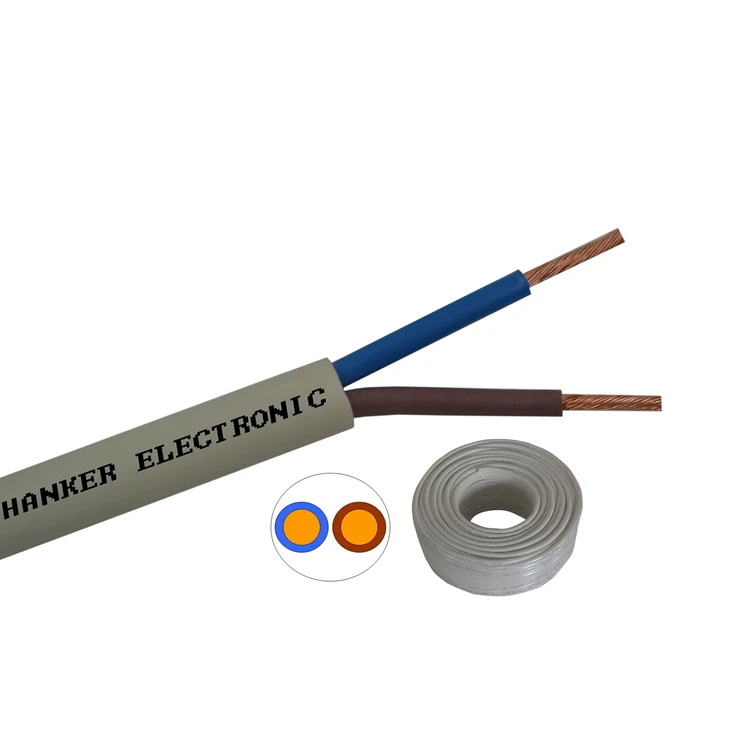 2x1.0mm 2 Cores round white PVC Jacket Bare Copper OFC CCA wire Electric RVV Power Cable