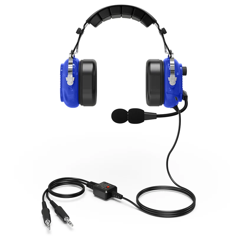 Aviation Headset, Noise Cancelling Pilot Headset with Adjustable ANR,  Lightweight Comfortable Design, Dual Plug, Blue
