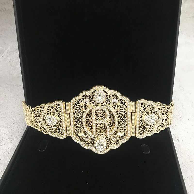 Morocco High Quality Jewelry Belt Women Dress Belt Gold Color Mintgreen Crystal Belly Chain Hollow Jewelry Gift Webbing Belt