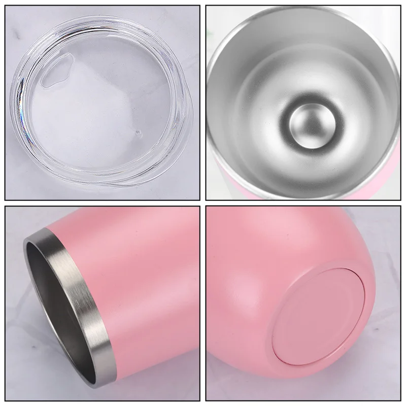 Custom Logo wine Egg Shaped coffee mug Glasses Stainless Steel Insulated Cups Powder Coating 12oz Stemless Wine Tumbler