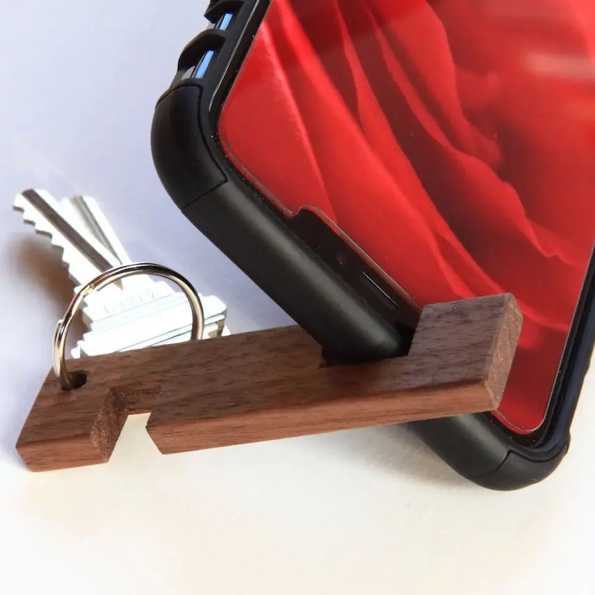 Wooden Key Ring Mobile Phone Stand Portable Key Chain Phone Holders