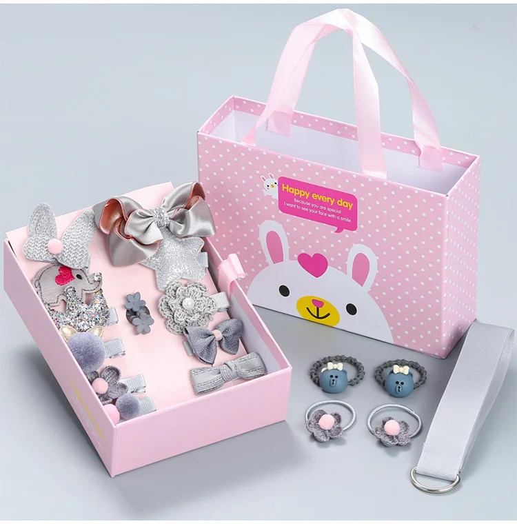 cheap Wholesale Baby 18pcs Set Cloth art hair ties hair clips headband Girls Hair accessories Gift box Set for kids