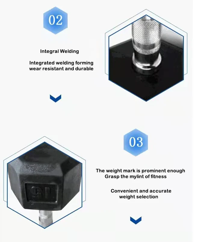 Free Weight Gym Mancuernas equipment 10 kg 40kg 50kg black rubber coated hexagonal dumbbell for power training