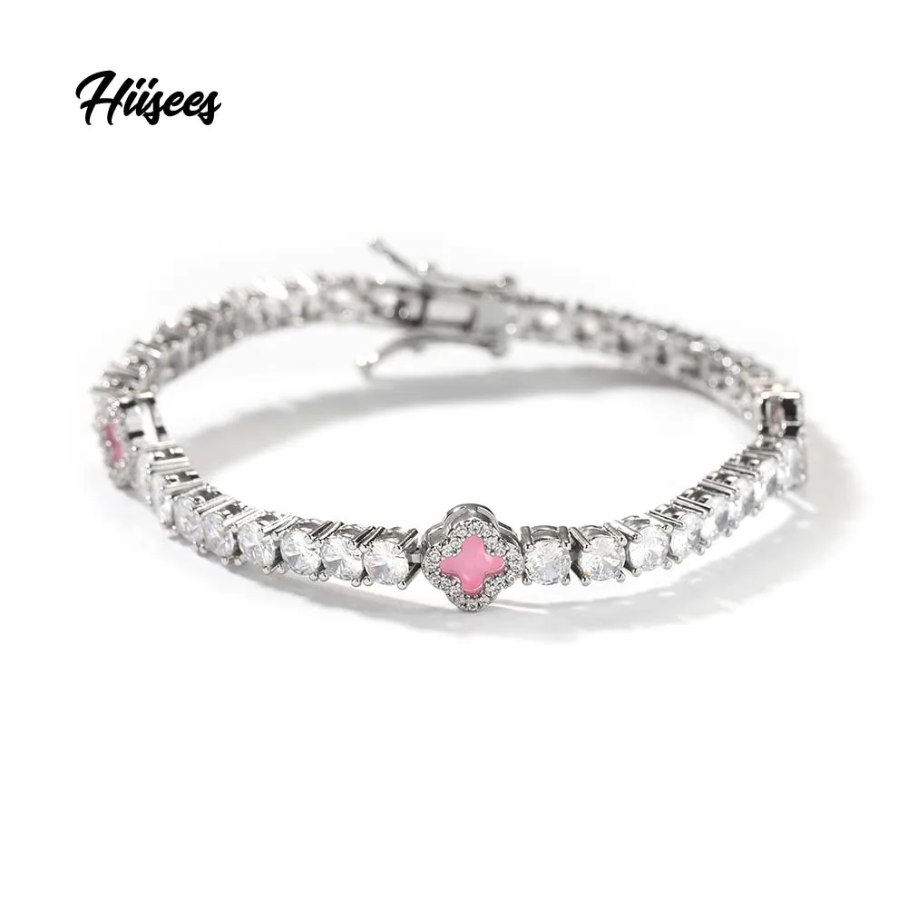 Wholesale Four Leaf Clover Necklace Jewelry Set Pink Agate Silver Charm Bracelet Clover Jewelry Sets bracelets for girls