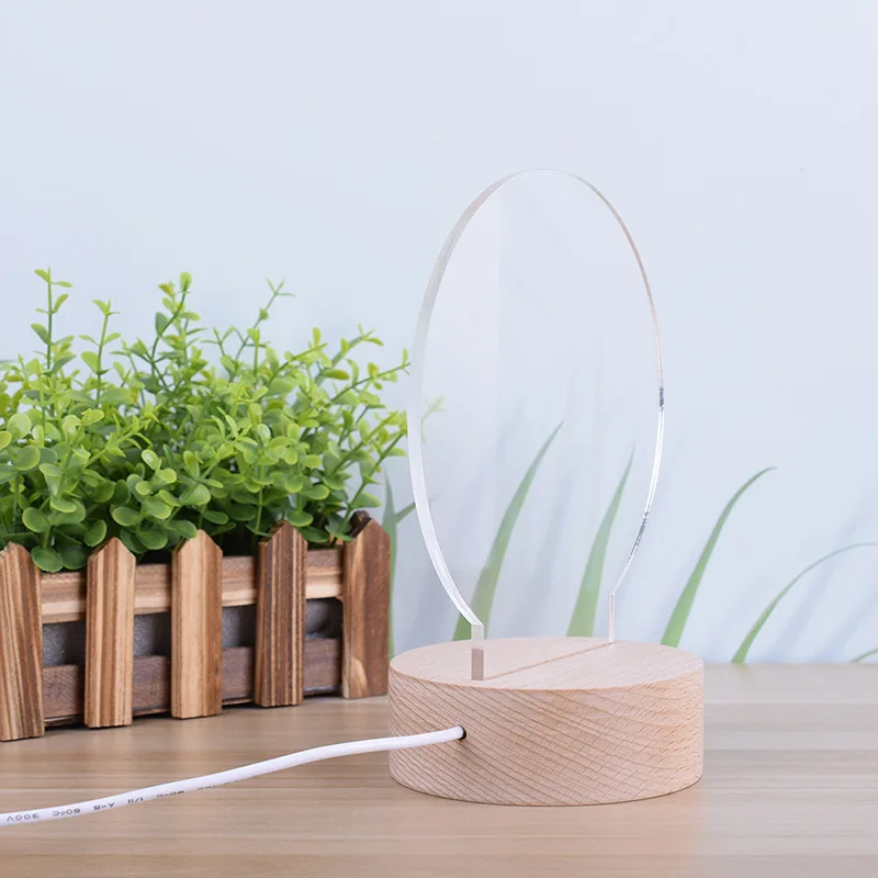 Blank Acrylic led Lamp Round with Warm RGB Wooden Base USB Powered for Personalised Kids Gifts Etching Laser Engrave DIY Lamp