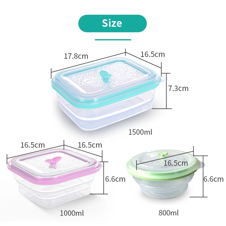 800ml 1000ml 1500ml Collapsible Silicone Lunch Boxes Microwave Silicone Food Storage Container