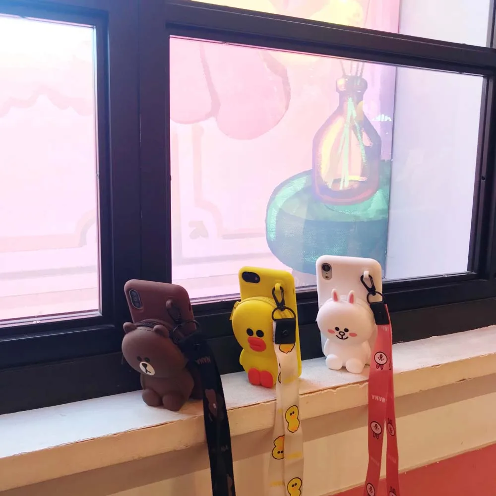 Soft Case for iPhone 12/7 8 Plus 6/6S Plus Cover Coin Purse 3D Bear Wallet Silicone Case for iPhone 11 Pro Max X XR XS Max Case