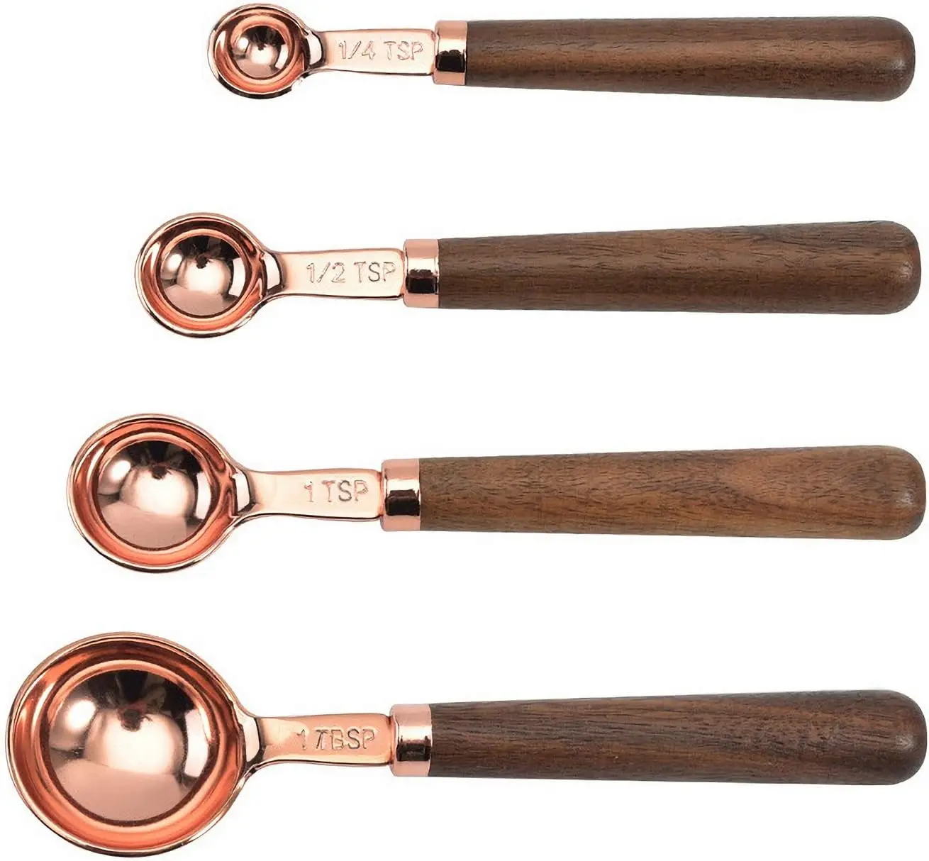 New rose gold plated High quality measuring spoon set with wooden handle modern look tea spoons