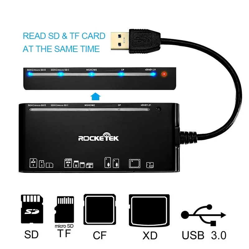 Игровая мышь Rocketek 7 в 1 USB3.0 памяти карт-ридер для CF/MS M2 XD TF считыватели