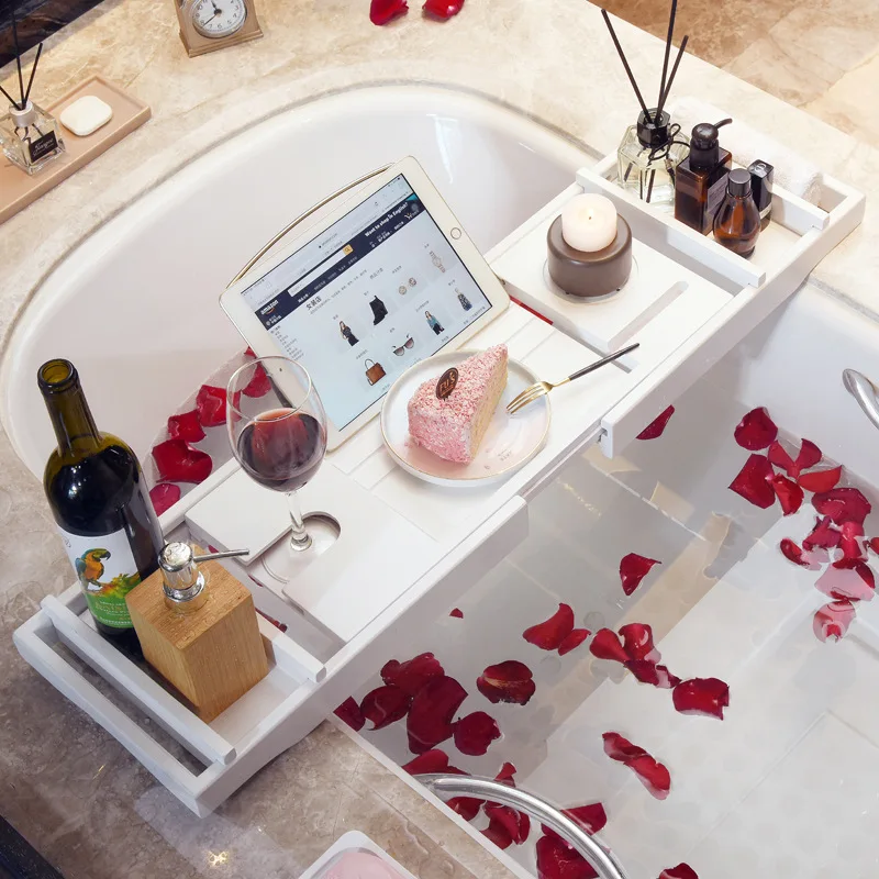 Многофункциональная бамбуковая деревянная ванна многоцветный Регулируемый Поднос для ванны с мыльницей