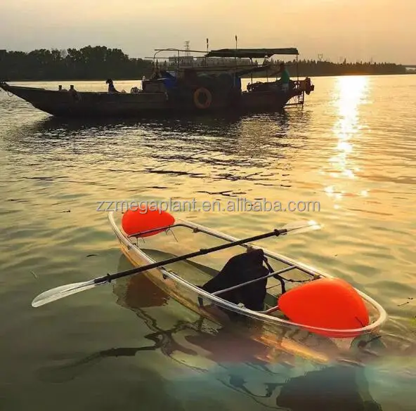 cheap pc glass clear bottom see through transparent canoe kayak boat with paddles and balanc