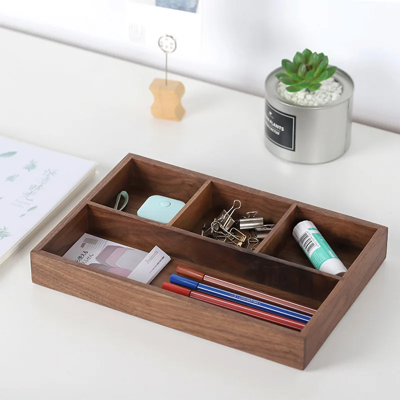 Desktop storage box porch storage black walnut solid wood office wood partition storage sundries key tray stationery box