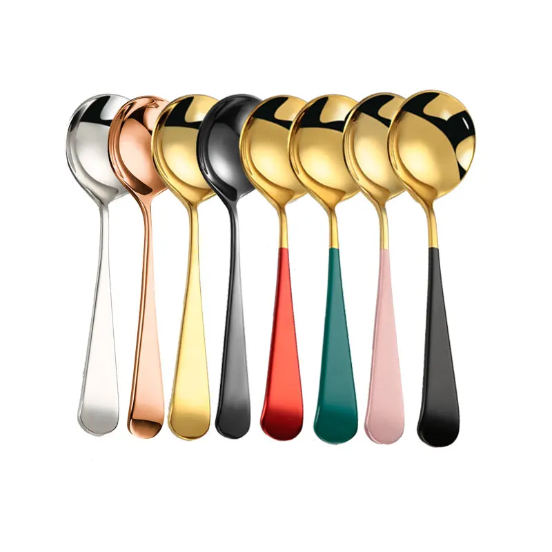 
Wholesale Colourful Stainless Steel Creative Korean Spoon Golden Coffee Cupping Round Spoon 