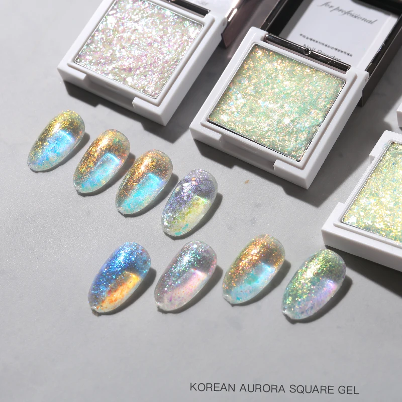 Custom Private Label Aurora Powder Free Sample Nail 15 Colors UV Gel Nail Polish Auraro Flakes Liquid Type Nail Powder Bulk