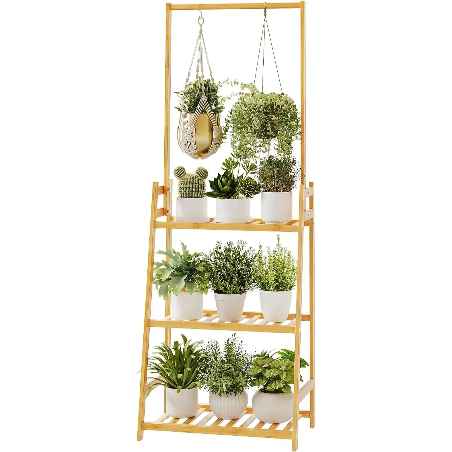 3 Tier Flower Rack Foldable Bamboo Plant Stand Indoor Outdoor Flower Display Shelf for Home and Garden