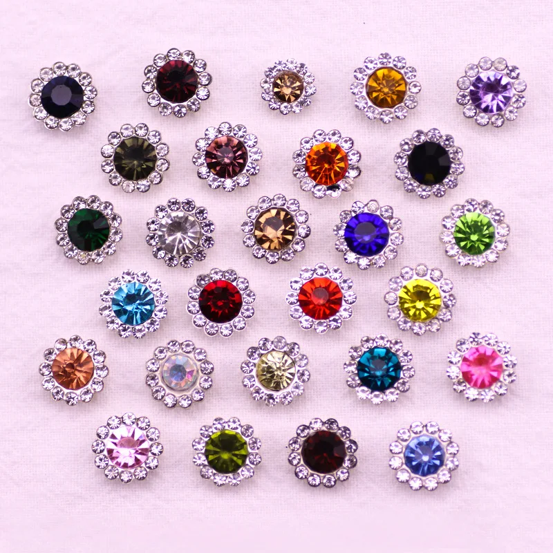 Factory 12mm Sun Flower Button Sewn Floral Decoration Strass Sew On Stone Colorful Button Accessory Flower Claw Cup Rhinestones