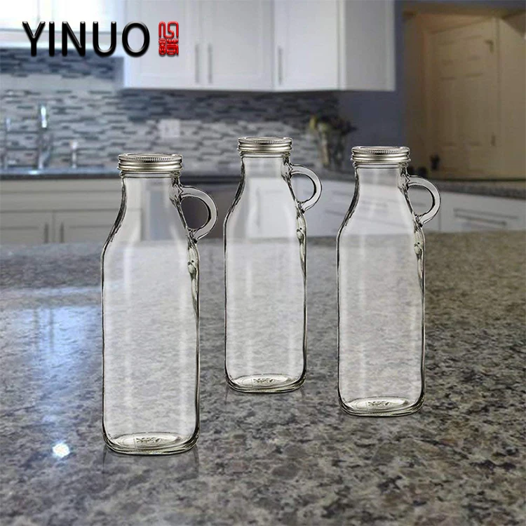 16oz 1l wide mouth glass milk bottle with handle and cork
