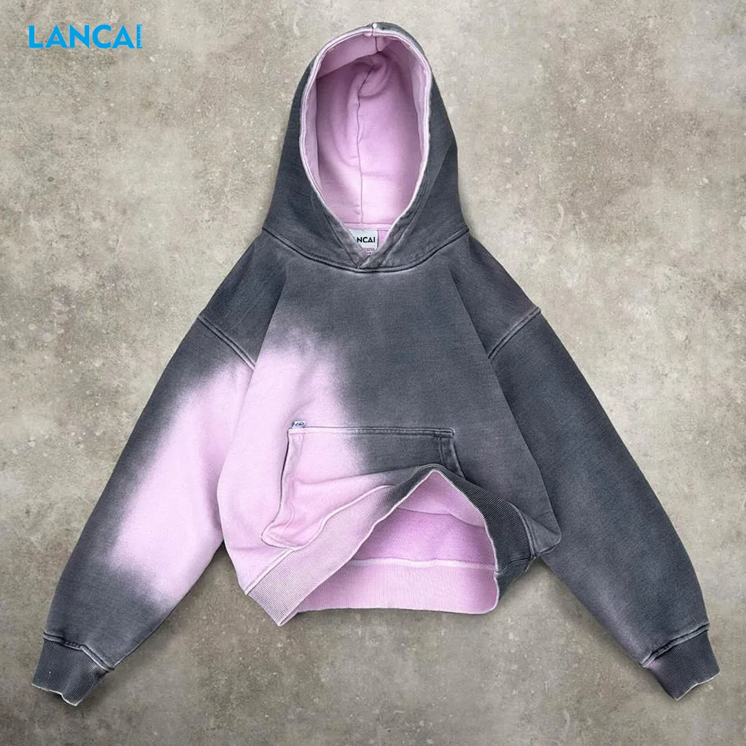Men hoodie kangaroo pocket customized gradient gradient tie dyeing double layer hood clothing wholesale