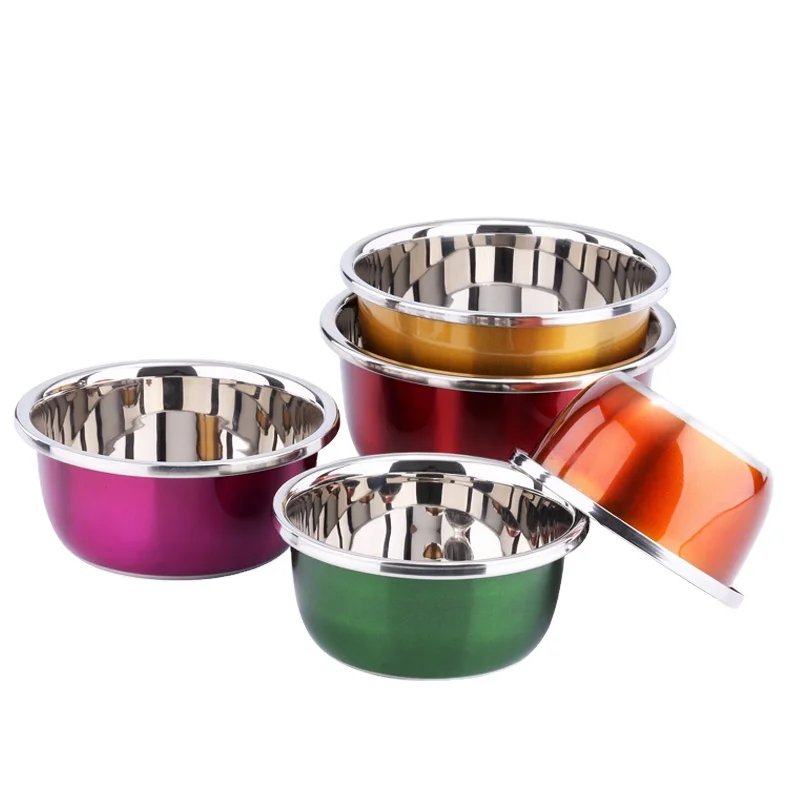 Factory Direct Sell Kitchen Stainless Steel Mixing Bowl Set of 5 Or Single Piece Multi-color Salad Bowls