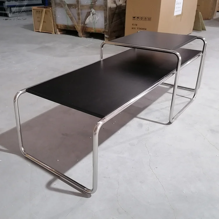 Classic Design Factory Stainless Steel Frame Wooden Top Mesa De Centro Coffee Table Set For Living Room