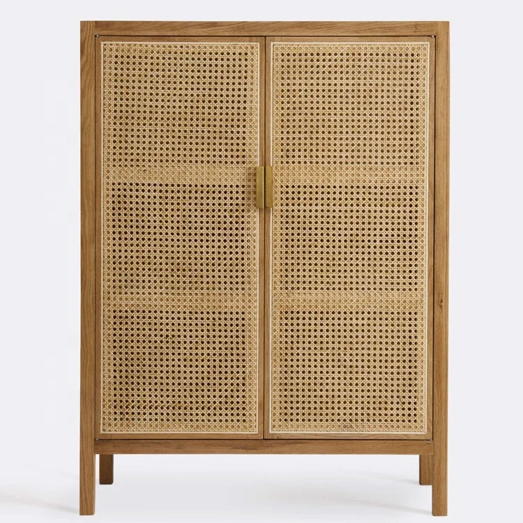 home furniture new design 2023 wholesale rustic entryway wood console table with rattan doors