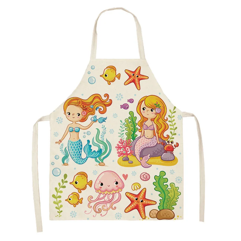 Cartoon mermaid print kitchen day anti-fouling sleeveless apron cover